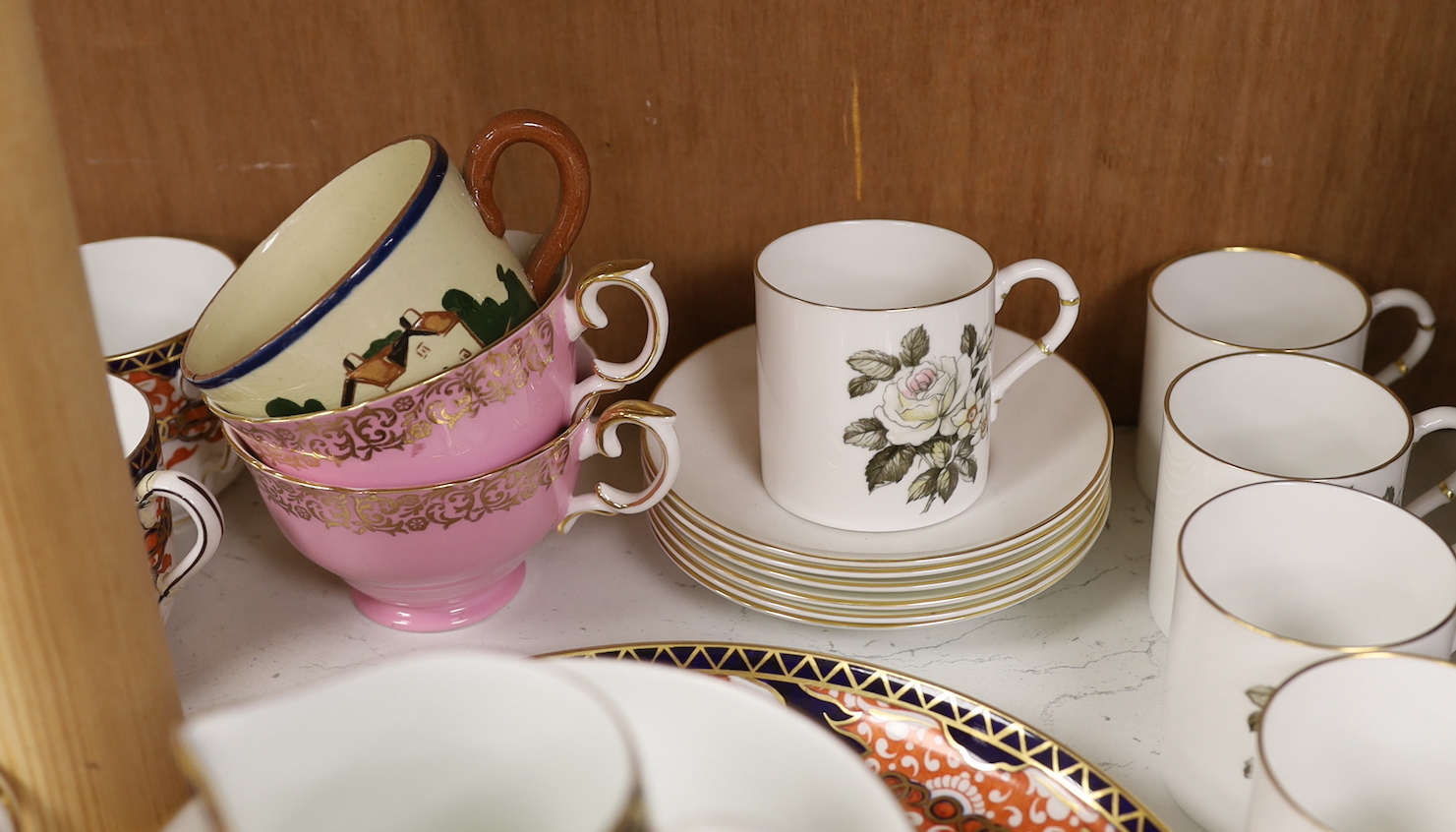 A Royal Crown Derby Imari pattern 1270 part coffee set and Royal Worcester coffee cans etc.